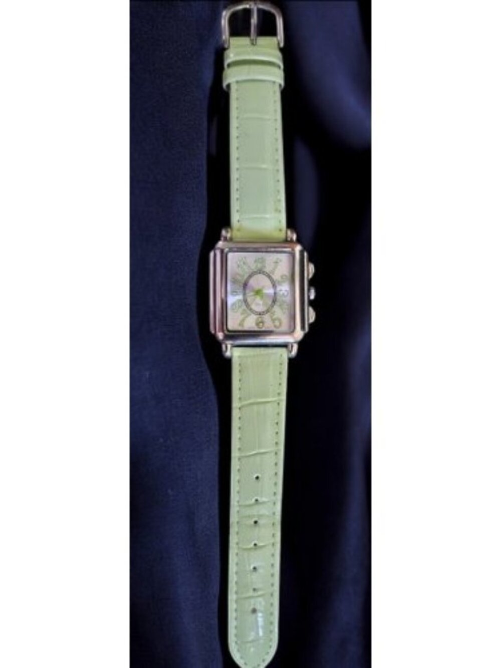 Green Vinyl Band Square Face Ladies Quartz Watch